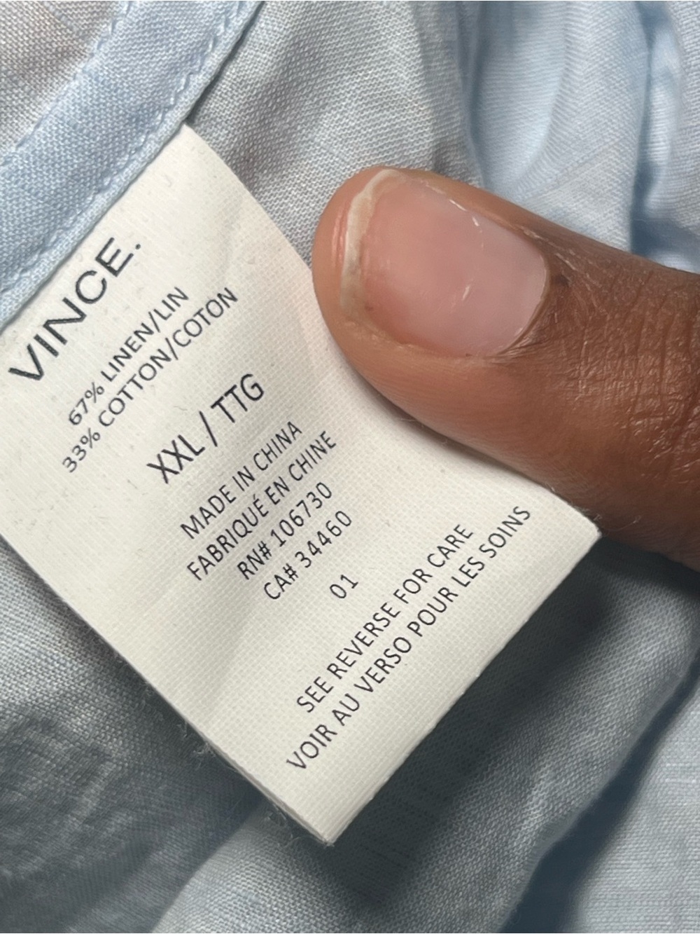 Vince Light Blue Linen Blend Short Sleeve Button Up Shirt Men’s XXL Resort - Picture 11 of 14